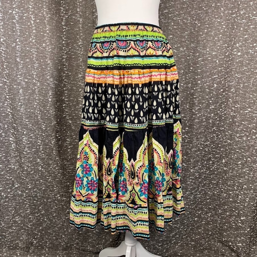 Vintage Phool Colorful Tiered Flowy Maxi Skirt Boho Gypsy Women's‎ Medium